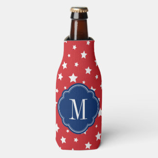 Enfriador De Botellas Monograma de estrellas patrióticas rojas blancas y