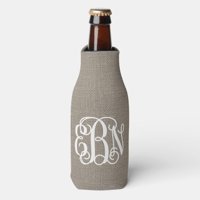Enfriador De Botellas Monograma de guión de adormidera de Burlap ruso (Frente de la botella)