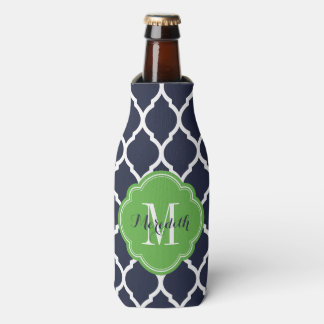 Enfriador De Botellas Monograma de la Marina Azul y Verde Marroquí de Qu