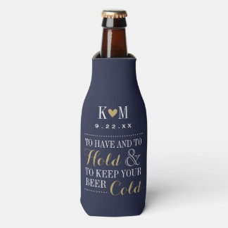 Enfriador De Botellas Monograma de la Marina y el Boda moderno de oro