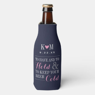 Enfriador De Botellas Monograma de la Marina y el Boda Moderno Rosa