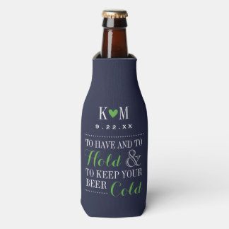 Enfriador De Botellas Monograma de la Marina y el Boda Verde Moderno