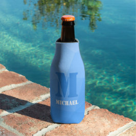 Enfriador De Botellas Monograma de malla geométrica azul claro