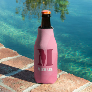 Enfriador De Botellas Monograma de malla geométrica rosa