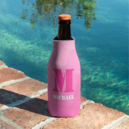 Enfriador De Botellas Monograma de malla geométrica rosa caliente