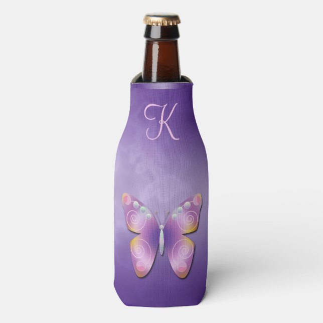 Enfriador De Botellas Monograma de mariposa malva pura (Frente de la botella)