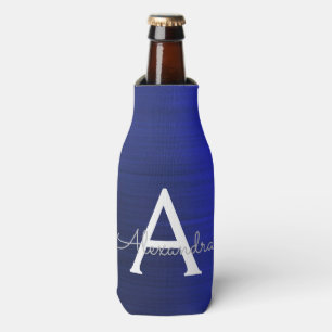 Enfriador De Botellas Monograma de metal cepillado con brillo azul marin