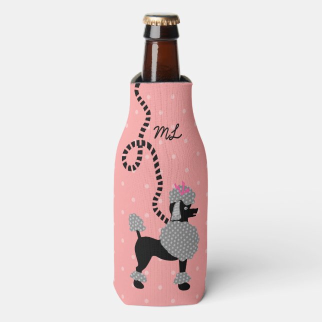 Enfriador De Botellas Monograma de miod negro rosado retro de caramelo 5 (Frente de la botella)