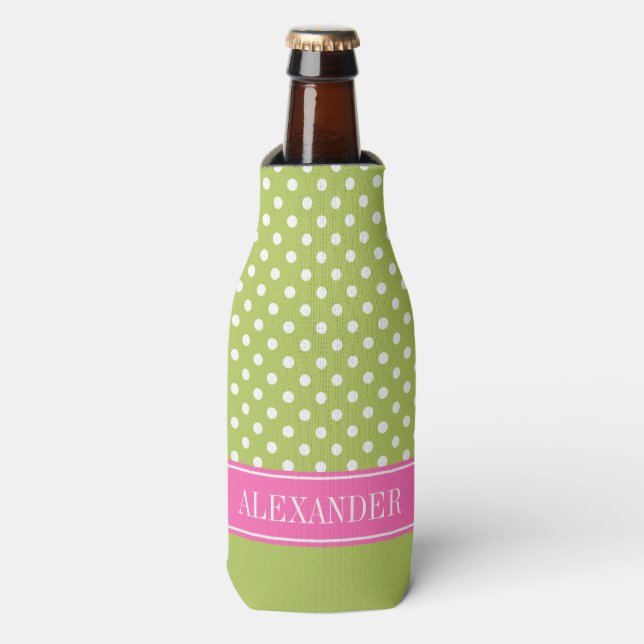 Enfriador De Botellas Monograma de nombre rosado caliente de Dot de Polk (Frente de la botella)