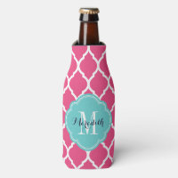 Monograma de quatrefoil marroquí rosa y turquesa