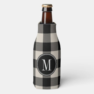 Enfriador De Botellas Monograma de verificación de búfalo negro y beige