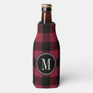 Enfriador De Botellas Monograma de verificación de búfalo negro y rojo