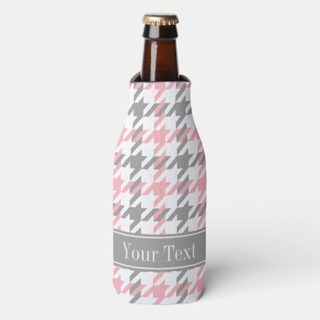 Enfriador De Botellas Monograma del nombre de la cabina gris rosa de col (Frente de la botella)