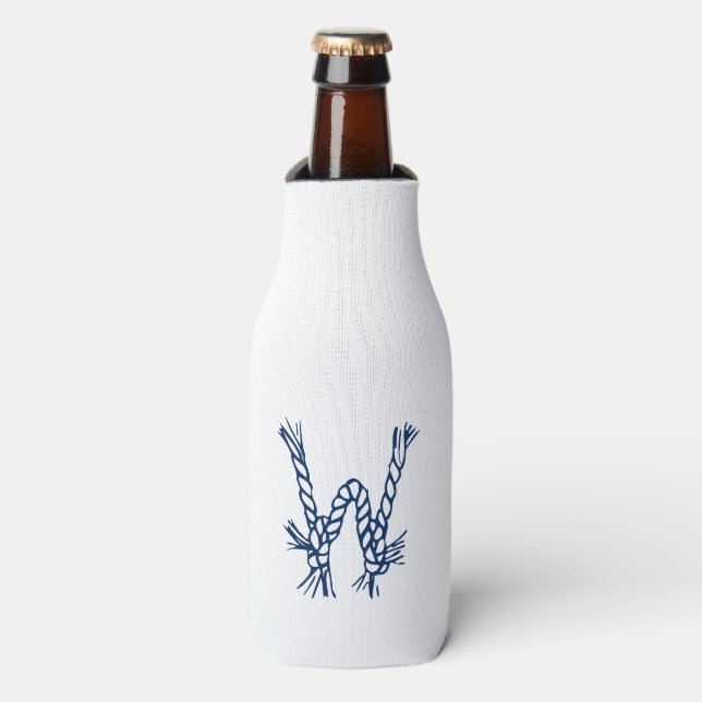 Enfriador De Botellas Monograma del personalizado blanco azul con nudos  (Frente de la botella)