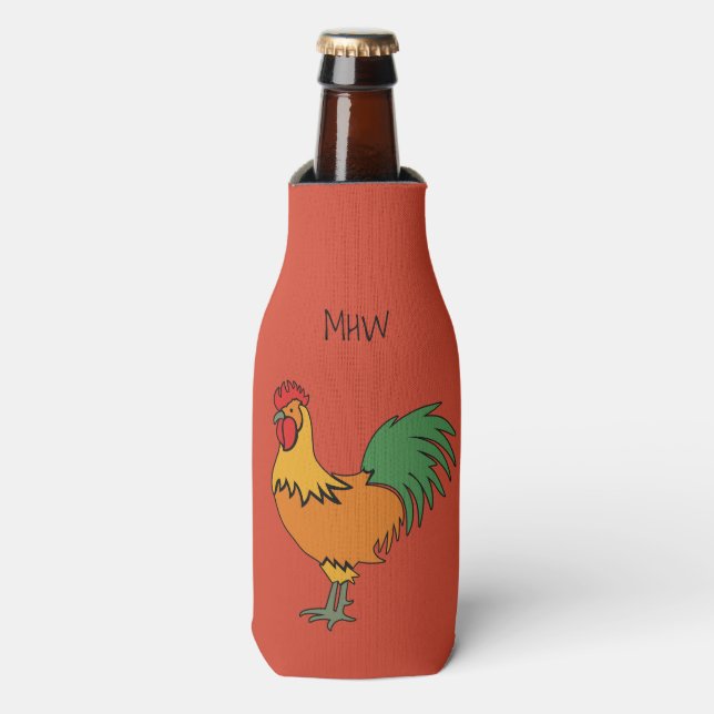 Enfriador De Botellas Monograma del personalizado de gallos y refrigerad (Frente de la botella)