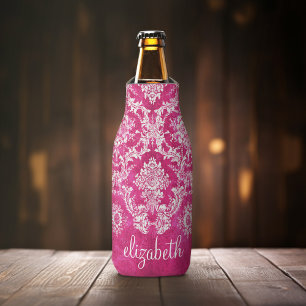 Enfriador De Botellas Monograma del personalizado del modelo del damasco