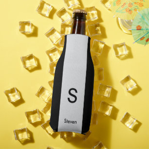 Enfriador De Botellas Monograma dos tonos negro moderno y gris claro