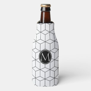 Enfriador De Botellas Monograma elegante en blanco y negro