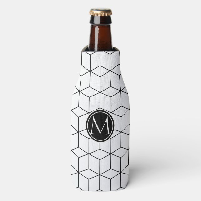 Enfriador De Botellas Monograma elegante en blanco y negro (Frente de la botella)