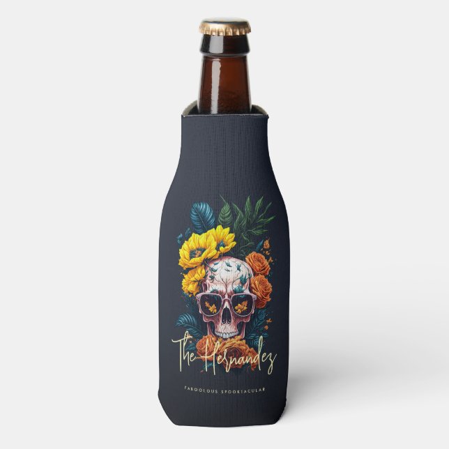 Enfriador De Botellas Monograma Floral Nombre familia Halloween (Frente de la botella)