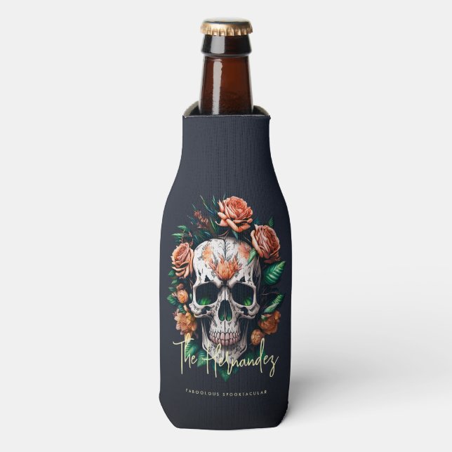 Enfriador De Botellas Monograma Floral Nombre familia Halloween (Frente de la botella)