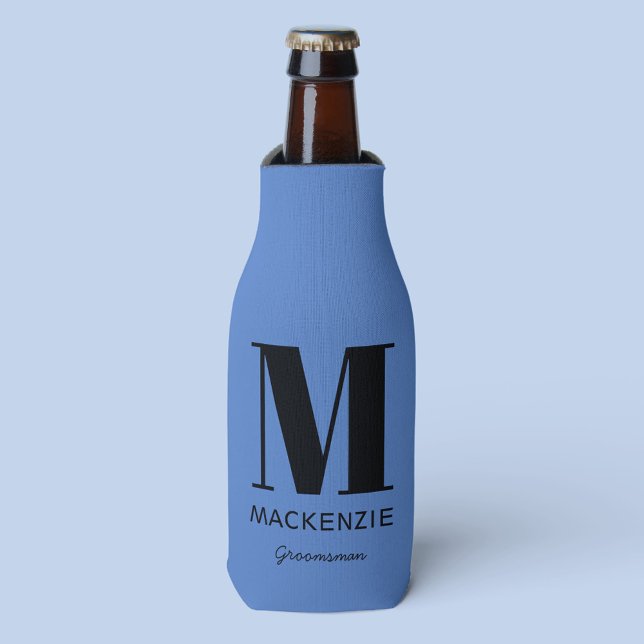 Enfriador De Botellas Monograma Groomsman Nombre azul (Subido por el creador)