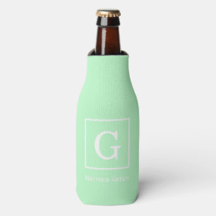 Enfriador De Botellas Monograma inicial con marco de blanco de menta
