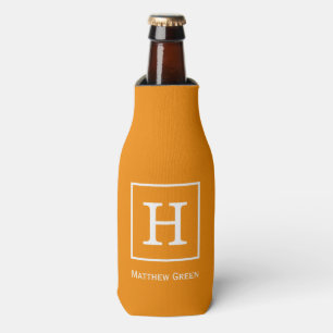 Enfriador De Botellas Monograma Inicial enmarcado en blanco y naranja ta