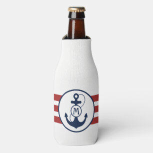 Enfriador De Botellas Monograma náutico del ancla del rojo y de los