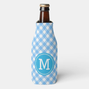 Enfriador De Botellas Monograma personalizado de Baby Blue Gingham