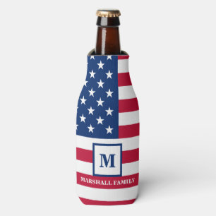 Enfriador De Botellas Monograma Personalizado De Bandera Estadounidense