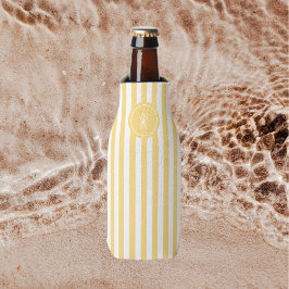 Enfriador De Botellas Monograma personalizado de franja de playa amarill