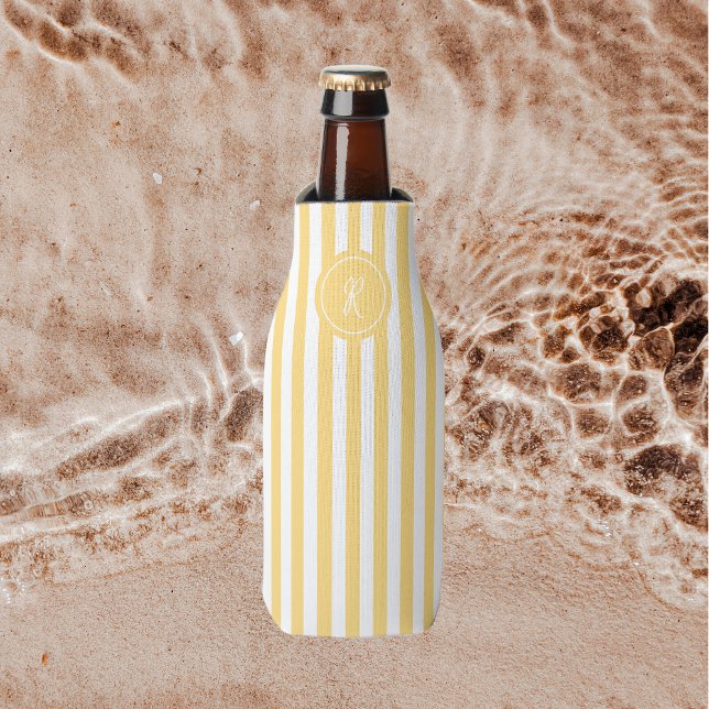 Enfriador De Botellas Monograma personalizado de franja de playa amarill (Subido por el creador)