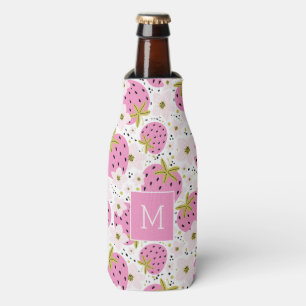 Enfriador De Botellas Monograma Personalizado de fresas rosadas
