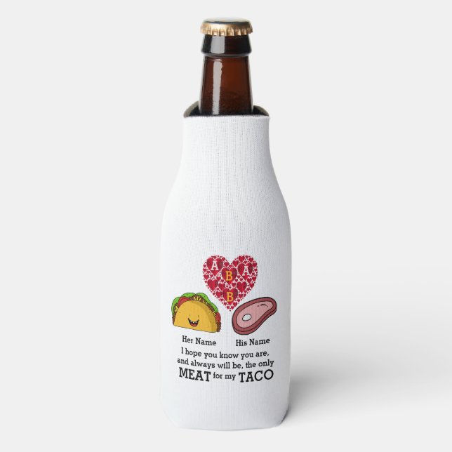 Enfriador De Botellas Monograma personalizado de tacos y amantes de la c (Frente de la botella)