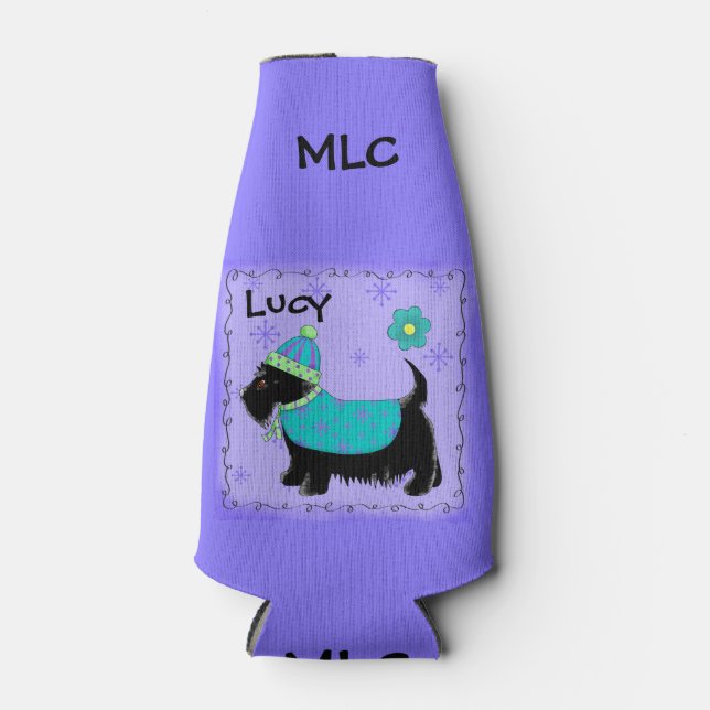 Enfriador De Botellas Monograma personalizado del nombre del perro escoc (Anverso)