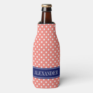Enfriador De Botellas Monograma: Polka blanco rosado de coral puntos de 
