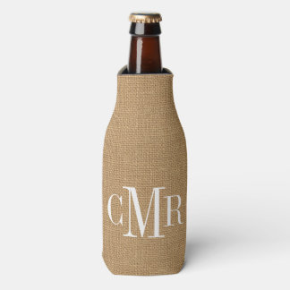 Enfriador De Botellas Monograma Rústico Burlap Classic
