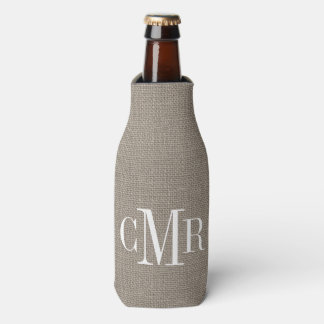 Enfriador De Botellas Monograma Rústico Burlap Classic