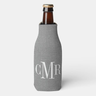 Enfriador De Botellas Monograma Rústico Gris Burlap