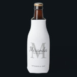 Enfriador De Botellas Monograma y nombre de la dama de honor personaliza<br><div class="desc">Los regalos personalizados de Bridesmaids presentan el nombre personalizado de la dama de honor en estilo de tipo de letra gris clásico y monograma en estilo de tipo de letra serif gris claro clásico como fondo con título y fecha boda en estilo de tipo de letra serif gris clásico sobre...</div>