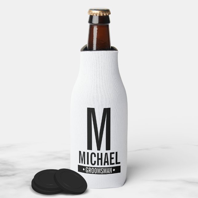 Enfriador De Botellas Monograma y nombre del Groomsman personalizado (Subido por el creador)