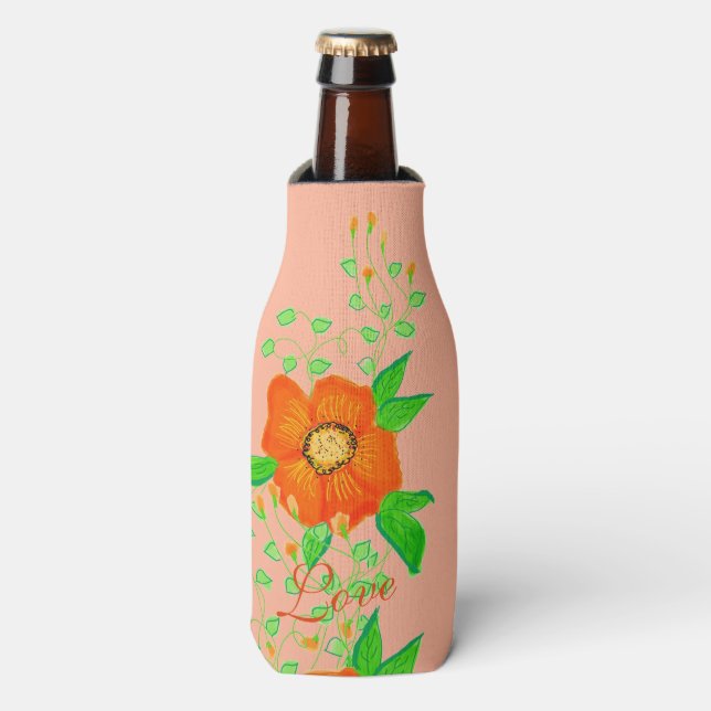 Enfriador De Botellas Naranja Artsy Floral (Frente de la botella)
