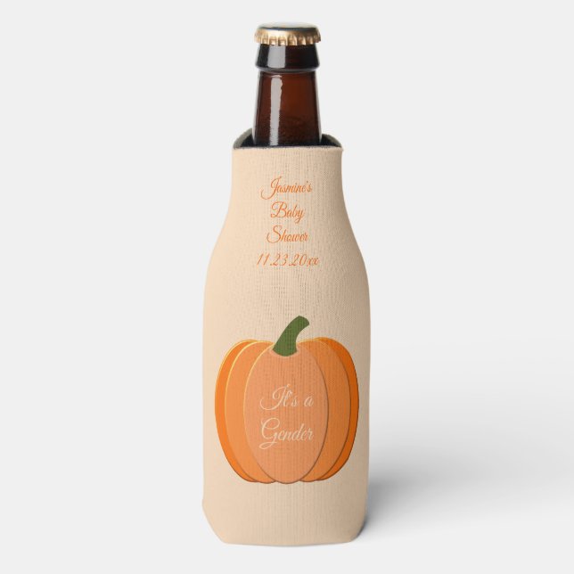Enfriador De Botellas Naranja Cuto Género Neutral Calabaza Baby Shower (Frente de la botella)