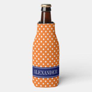 Enfriador De Botellas Naranja de calabaza Polka Blanco Dots Naval Nombre