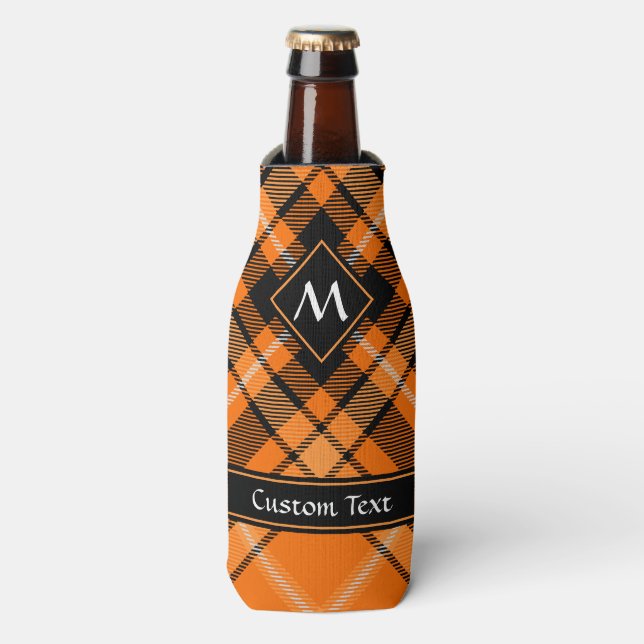Enfriador De Botellas Naranja de Halloween Tartan (Frente de la botella)