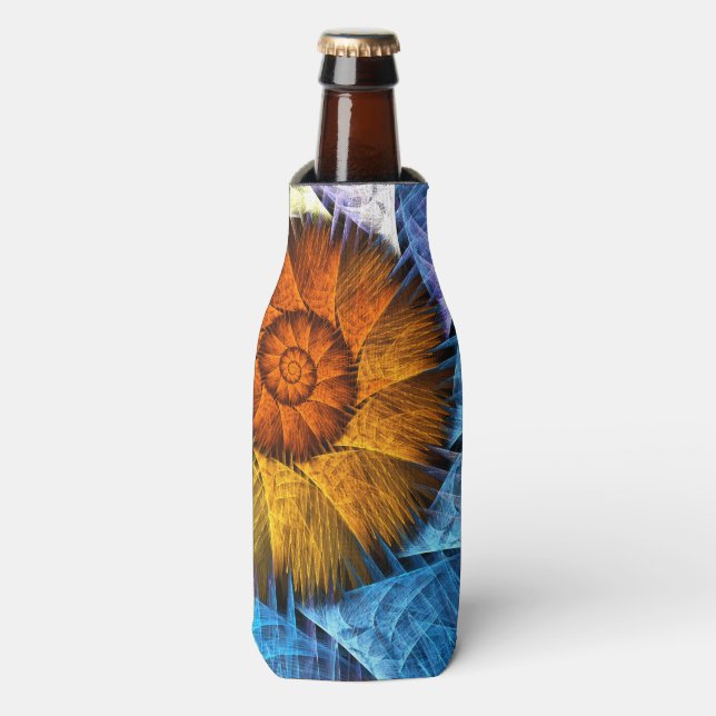 Enfriador De Botellas Naranja floral Azul amarillo abstracto arte (Frente de la botella)