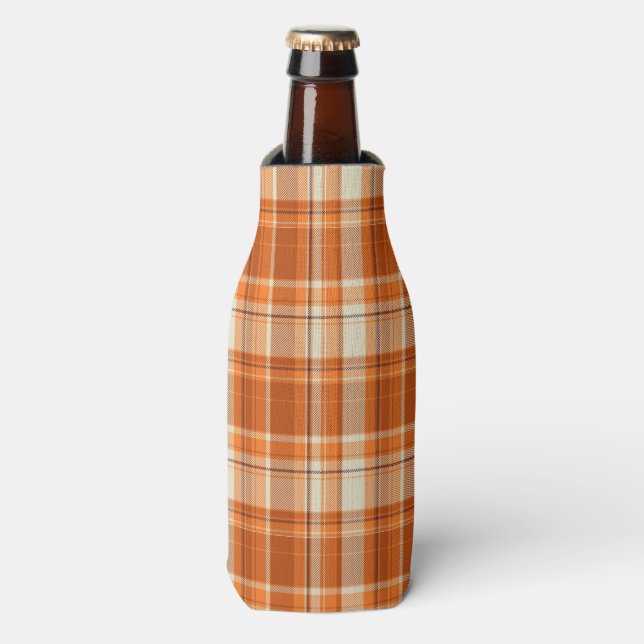 Enfriador De Botellas Naranja plaid (Frente de la botella)