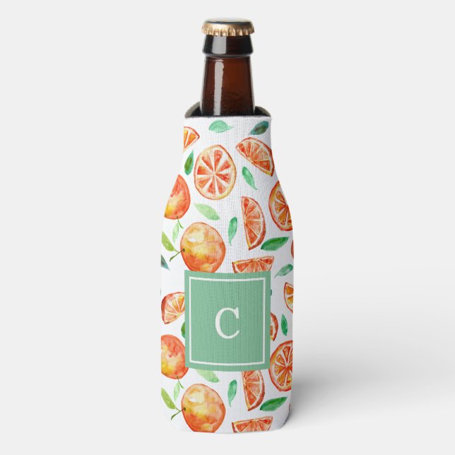 Enfriador De Botellas Naranjas de acuarela de monograma cutáneo Fruta cí (Frente de la botella)