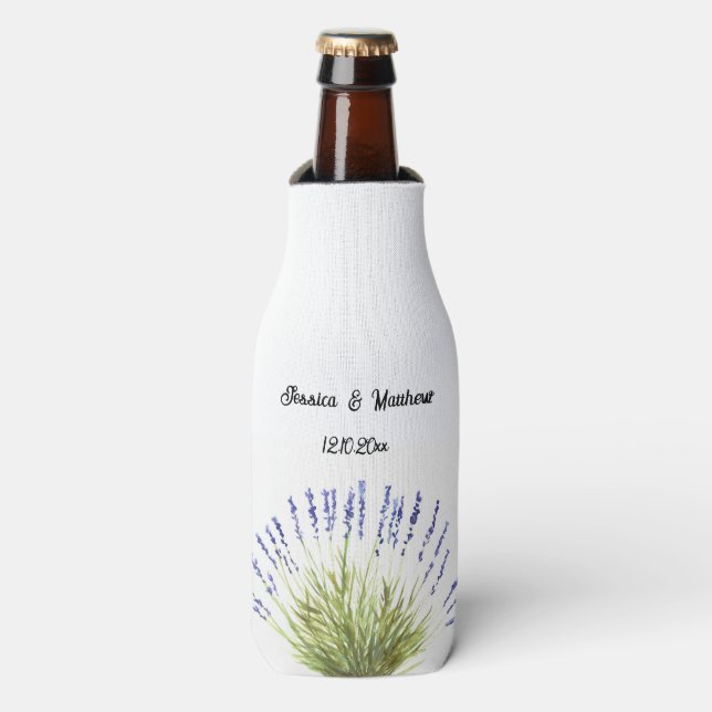 Enfriador De Botellas Naturaleza acuática floral de lavanda Bodas únicos (Frente de la botella)